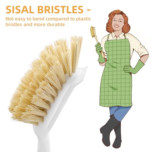 Image of SUBEKYU Dish Brush with Bamboo Handle, Kitchen Dish Scrubber Built-in Scraper, Scrub Brush for Cleaning Pans /Pots /Sinks, Sisal Bristles, 2P