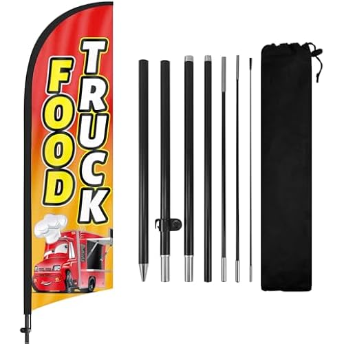 Swooper Flag Banner & Feather Flags for Food Trucks, 8FT Advertising Banners with Pole & Ground Stake