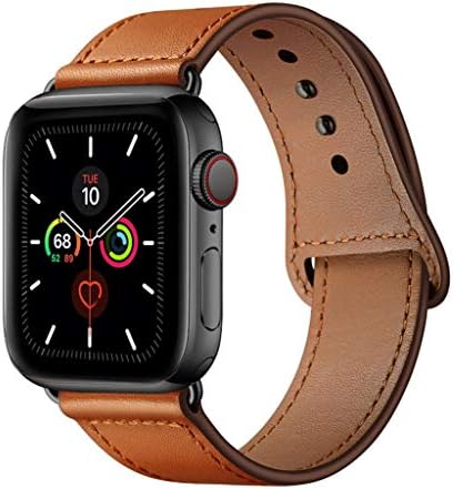 YALOCEA Compatible with Apple Watch Band 38mm 40mm, Genuine Leather Band Replacement Strap Compatible with iWatch Series 6 5 4 3 2 1 SE 40mm 38mm, Brown