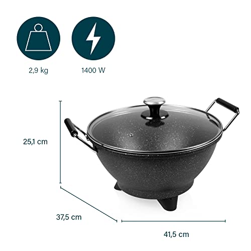 Princess Wok eléctrico Stir-Fry 162389, 1400 W, 7 litros, diámetro 35 cm, termostato ajustable con revestimiento de mármol, color negro - imagen 3