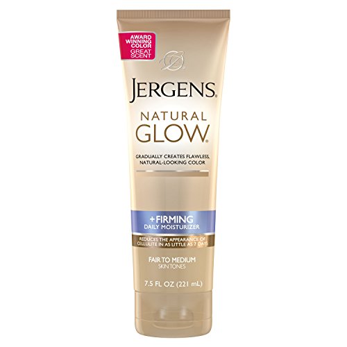 Jergens Natural Glow + Firming Self Tanner, Sunless Tanning Lotion for Skin Tone, Anti Cellulite Firming Body Lotion for Natural-Looking Tan, Oz, Fair to Medium, Fresh, 7.5 Fl Oz (Packaging May Vary)