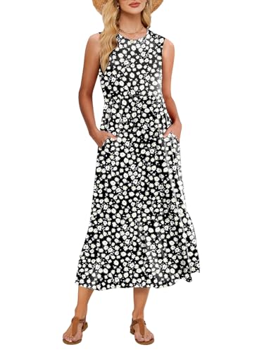 Gracyoga Women's Summer Maxi Dress 2025 Casual Sleeveless Crewneck Aline Flowy Tiered Long Beach Dresses with Pockets
