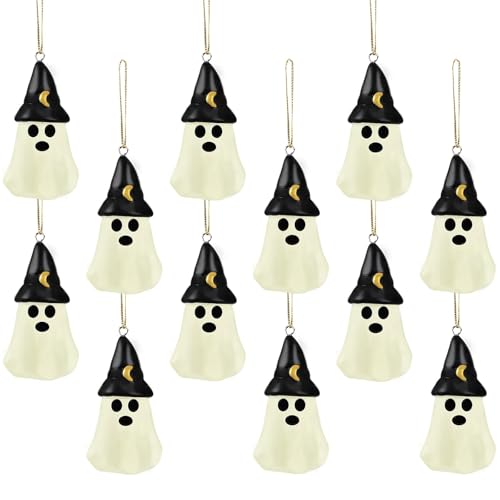 Jansun 12 Pcs Halloween Mini Ghost Hanging Ornaments Resin Hanging Ghosts Mini Ghost Tree Decorations for Halloween Home Tree Party Supplies