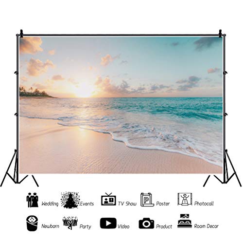 Leowefowa 5X3Ft Sea Beach Backdrop Seaside Beach Sunrise Sea Wave Outdoor Scenery Wedding Photography Backdrops For Photo Shoots Party Adult Personal Portrait Photo Background Studio Props #TOP5