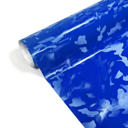 CompraFun Pellicola Wrapping Auto, Pellicola Adesiva per Auto Camouflage in Vinile, Pellicola Carbonio Adesivi Auto Senza Bolle D'aria, Wrapping Pellicola per Decorare Auto/Moto/Bici(Blu, 30x150CM)