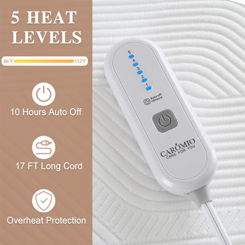 image for CAROMIO Heated Mattress Pad Twin Size, 5 Heat Settings Electric Mattre