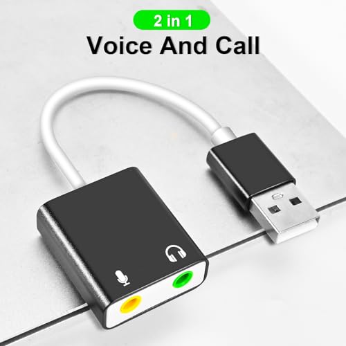 QAJOPFN Adaptador de áudio USB, placa de som externa para PC e laptop, adaptador de microfone USB pa