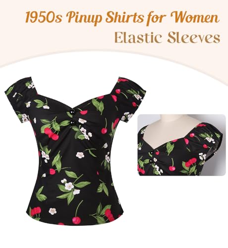 Image of YARN & INK Women's Rockabilly Tops 1950s Pinup Shirt Casual Off Shoulder Vintage Blouse