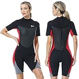 Owntop Neoprenanzug Damen kurz, 3mm Neopren Tauchanzüge für Tauchen, Surfen, Schnorcheln, Kajakfahren (Frauen Rot, M)