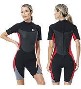Owntop Combinaison de plongée courte en néoprène de 3 mm pour homme pour la plongée, le surf, la natation, le kayak (rouge, taille XXL