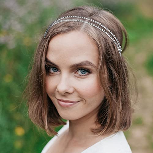 Serre-tête argenté strass cristal double rangée accessoire cheveux mariage chic