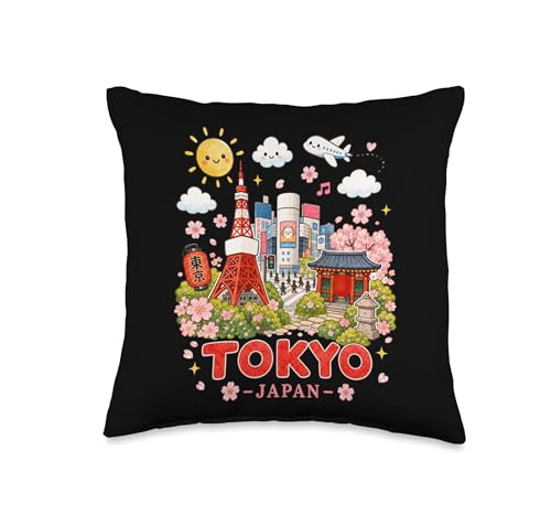 Tokyo Japan Cute Watercolor Kids Travel Souvenir Throw Pillow