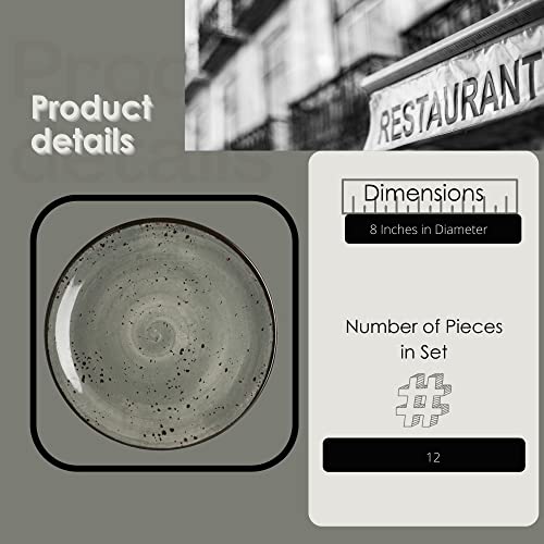 Creations Melamine Salad Bread Plates, Steelite Heavy Duty Break Resistant Commercial Foodservice Restaurant, Urban Smoke Coupe 8" Round, Black Rimmed, Rustic Flecked, Indoor Outdoor, 12 Set, Gray #TOP5