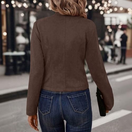 Womens Cropped Suit Jacket Open Front Office Long Sleeve Double Breasted Work Business Casual Blazers A014