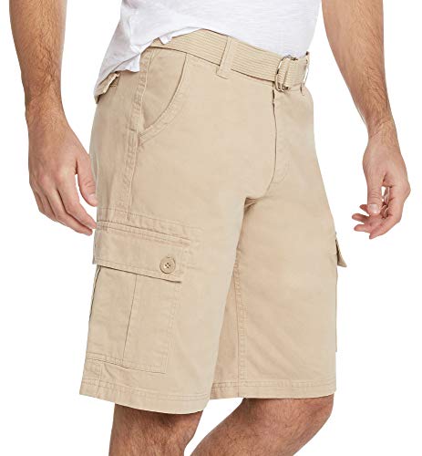 9 Crowns Men's Premium Twill Belted Cargo Shorts-Khaki-32