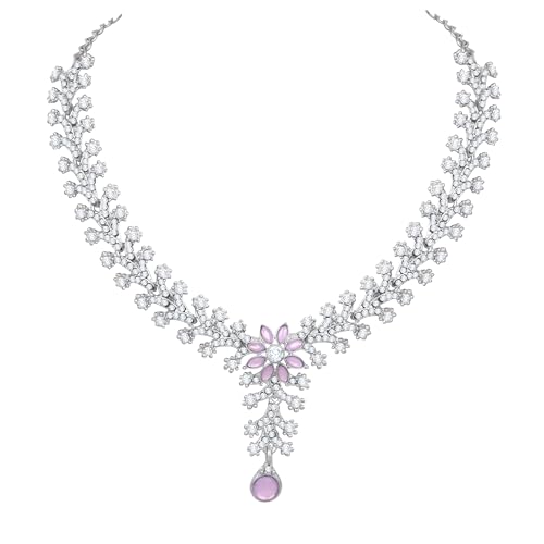 Image of Atasi International Diamond Necklace Jewellery Set for Women with Earrings and Maang Tikka for Wedding, Party, Engagements & Festivals
