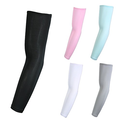 Elixir Golf The 5 Pairs Uv Protection Cooler Arm Cooling Sleeves Compression Arm Cooler (Black, White, Gray, Pink, Mint Green) #TOP1