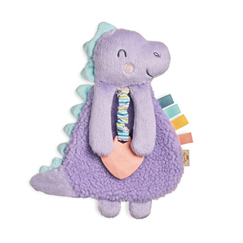 Image of Itzy Ritzy - Itzy Lovey Including Teether - Baby Lovey with Teether, Textured Ribbons & Dangle Arms - Features Crinkle Sound, Sherpa Fabric and Minky Plush (Purple Dinosaur)