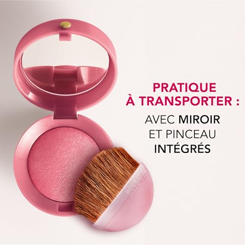 BOURJOIS - Boîte Ronde Blush 15 Rose Eclat - Piceau & Miroir Intégré - Technologie Fard Cuit - Texture Fine & Légère - Facile À Estomper - Parfum Gourmand