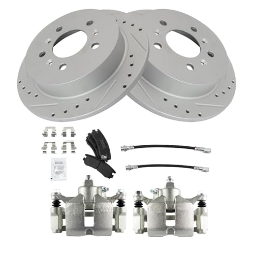 Image of TRQ Performance Rear Brake Pad and Rotor Set Semi Metallic Slotted Drilled | For 2008-2009 Buick LaCrosse 2006-2010 Chevrolet Impala 2006-2007 Monte Carlo