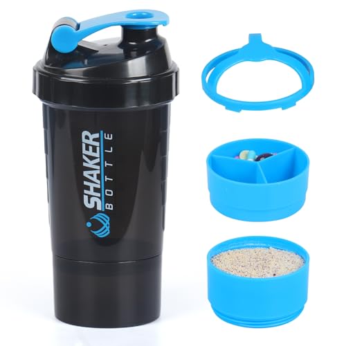 XTKS Shaker à Protéines 500ml (16oz) - Shaker Proteine avec compartiment - Bouteille Mélangeuse Anti-Fuite, Boule Inoxydable - Idéal pour Shakes, Smoothies - Sans BPA,Lave-Vaisselle (bleu)