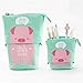 RoiRoiko Stand up Pencil Holder Telescopic Pencil Case Transformer Pen Box Cartoon Cute Stationery Pouch Bag,Canvas+PU Cosmetics Pouch Stand Store Pen Organizer for Students Boys and Girls (Blue)