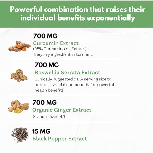 Boswellia Curcumin Ginger Extracts Supplement – Strong 95% Curcuminoids Natural Support Pills for Mobility & Flexibility – Extra Strength Boswelia with Turmeric Curcumin Organic Ginger Supplement