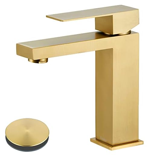 Tohlar Gold Bathroom Faucet, Brushed Gold Faucet for Bathroom Sink, Gold Single Hole Bathroom Faucet Modern Single Handle Vanity Basin Faucet with Overflow Pop Up Drain Stopper and Water Supply Lines