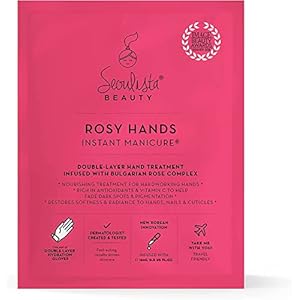 Seoulista Beauty Rosy Hands Instant Manicure – At Home Hand Mask Treatment – Soothe and Hydrate Dry Skin, Nails, Cuticles —Anti-Ageing With Vitamin C, Beeswax — Fade Dark Spots — Award-Winning