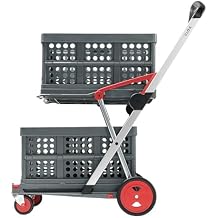 CLAX The Original | Made in Germany | Multi Use Functional Collapsible Carts | Mobile Folding Trolley | Storage Cart Wagon | Shopping Cart with 2 Storage Crates Red