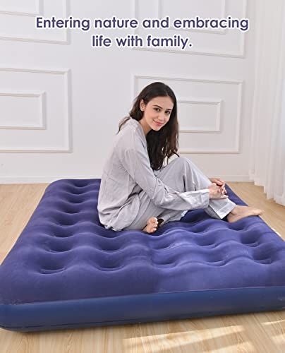 Jeaouia Full Size Air Mattress For Inflatable - Portable Blue Blow Up Mattresses With Flocked Top - Double Foldable Air Bed For Tent Camping Home Travel Backpacking #TOP5