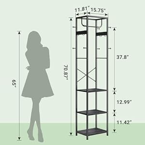 ELYKEN Coat Rack Freestanding, Hall Tree with 3 Storage Shelves and 12 Hooks, Metal Clothes Rack Stand Organizer for Bedroom, Hallway, Entryway, Office, Living Room, Black ELYKEN Coat Rack Freestanding Hall Tree with 3 Storage Shelves and 12 Hooks Metal Clothes Rack Stand Organizer for Bedroom Hallway Entryway Office Living Room Black