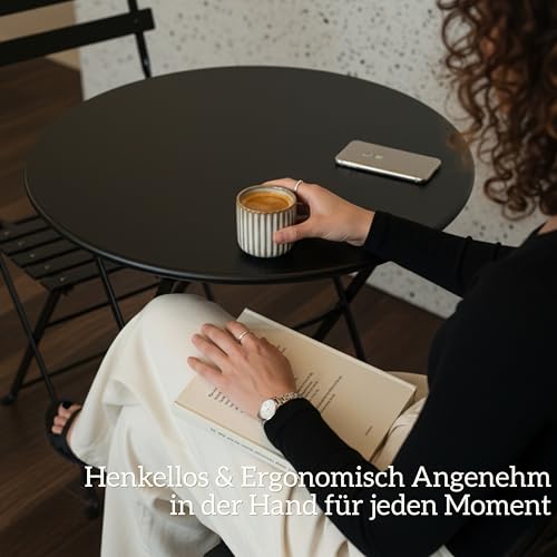 Erkundpresso.Kaffeebecher 2er Set 180ml Ohne Henkel Premium Barista Kaffeetasse aus Hochwertigem Steingut Dickwandiger Kaffeebecher - Entworfen für Latte Art - 100% Handfertigung (Fischbauch weiß) – Bild 2