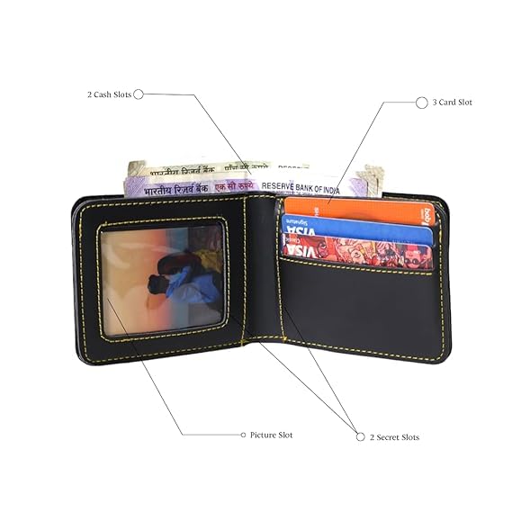 Image of Customized Wallet & Keychain Combo for Men | Personalized Name Wallet Gift Set | Vegan Leather, Engraved Keychain | Birthday, Anniversary & Valentine Gift (Black)