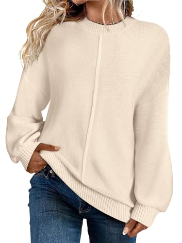 Bloggerlove Women's Pullover Sweaters Crewneck Oversized Knit Tops Trendy 2024 Fall Winter Long Sleeve Crochet Sweater Apricot