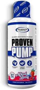 Gaspari Nutrition Proven Pump, Advanced Liquid Muscle Volumizer, Helps to Enhance Your Pump, Ultimate Add-On to Your Preworkout Stack 32 Servings, Mixed Berry