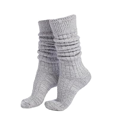 Softies Marshmallow Slouch Socks for Women Ultra Soft Plush Lounge Socks with Non Slip Grippers One Size Cozy Comfort, Heather Grey, One Size Fits All