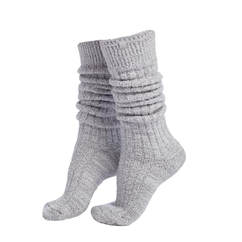Softies Marshmallow Slouch Socks for Women Ultra Soft Plush Lounge Socks with Non Slip Grippers One Size Cozy Comfort, Heather Grey, One Size Fits All