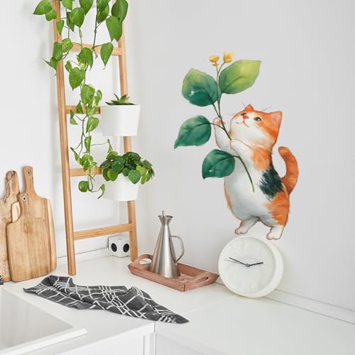 Vinilos decorativos gatito floral adorable para pared miniatura 4