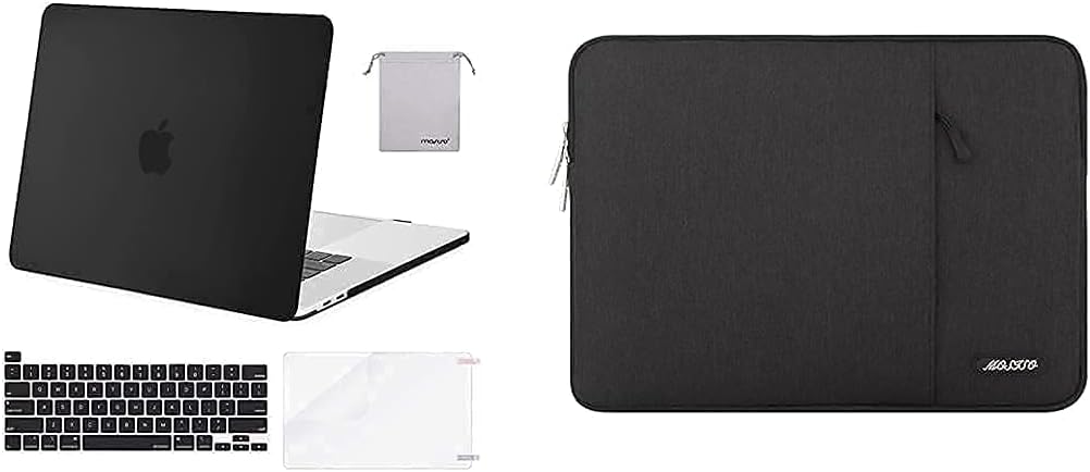 MOSISO Compatible with MacBook Pro 16 inch Case 2020 2019 Release A2141, Plastic Hard Shell & Vertical Sleeve Bag with Pocket & Keyboard Cover & Screen Protector & Storage Bag, Black
