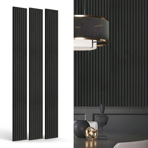 INNO STICKERS 3-Pack Wood Slat Wall Panel for Interior Wall Decor Noise Cancelling 94.5" x 11.4" Acoustic Decorative 3D Sound Absorbing Wall Paneling, Black Oak, Covers 22.4 Sq. Ft