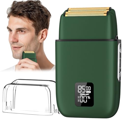 Electric Razor for Men - Face and Beard Shaver With 3 Adjustable Speeds, Rechargeable Waterproof Foil Shaver, LED Display, Close Shave Trimmer for Face/Beard/Head (Green)