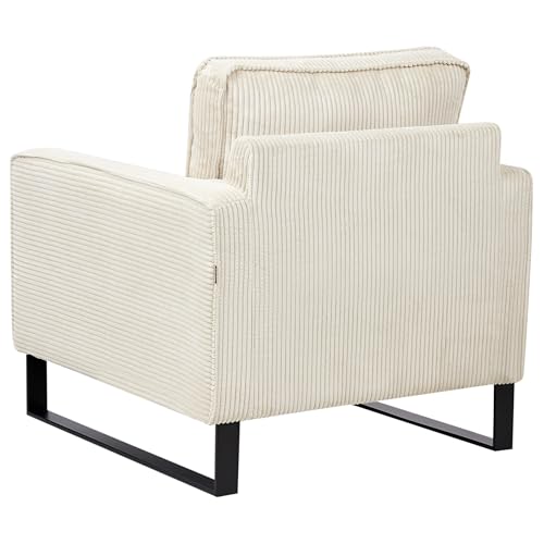 Beliani Retro Sessel Cord Hellbeige mit Armlehnen Schwarze Füße aus Edelstahl Vind