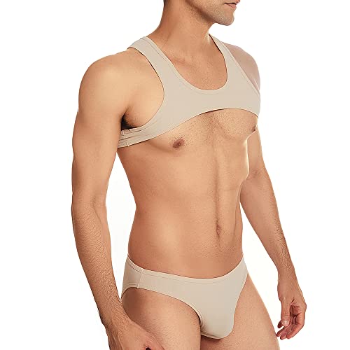 Sexy Men Chest Harness Crop Tops Briefs Sets Elastic Fitness Gym Bodybuilding Muscle Singlet Vest Underwear3