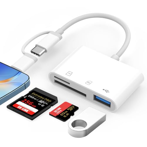 3 in 2 SD Kartenleser für iPhone iPad, SD Card Reader für iPhone SD Adapter für iPhone SD Karten Adapter für iPhone Typ C Kartenleser für iPhone 15/14/Pro Max/Pro/Plus/Pad Pro/MacBook Pro/Air