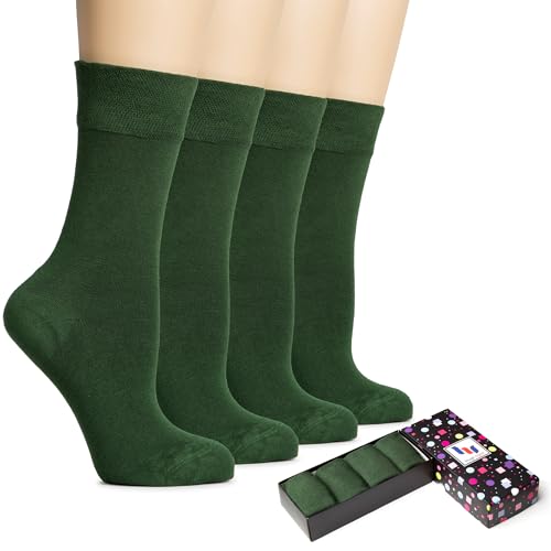 Image of Hugh Ugoli Women's Rayon Thin Crew Socks for Dress Business & Trouser, Seamless Toe, 4 Pairs in Gift Box