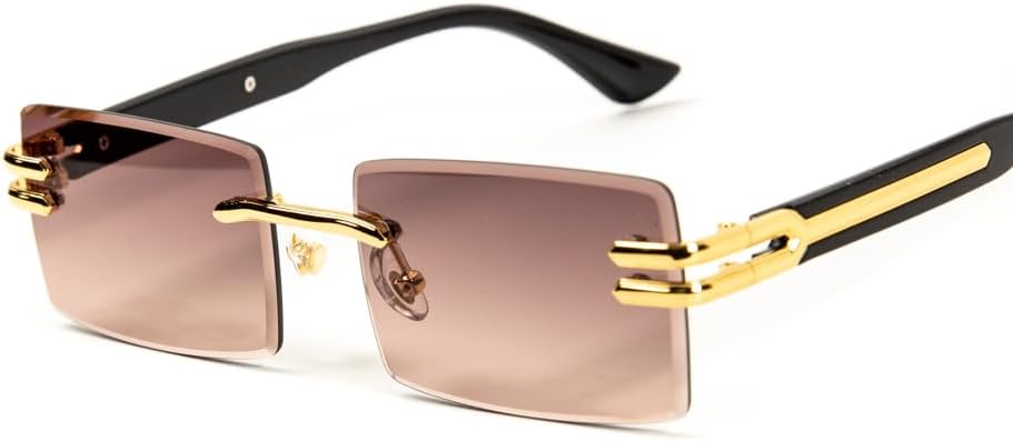 Street Knitted Men Women Stylish Square Rimless Gold Frame Stylish Burgundy Gradient Tinted Shades 90s Rectangle Cool Frameless Retro Trendy Hip Hop Old School Unisex Sunglasses - Image 4