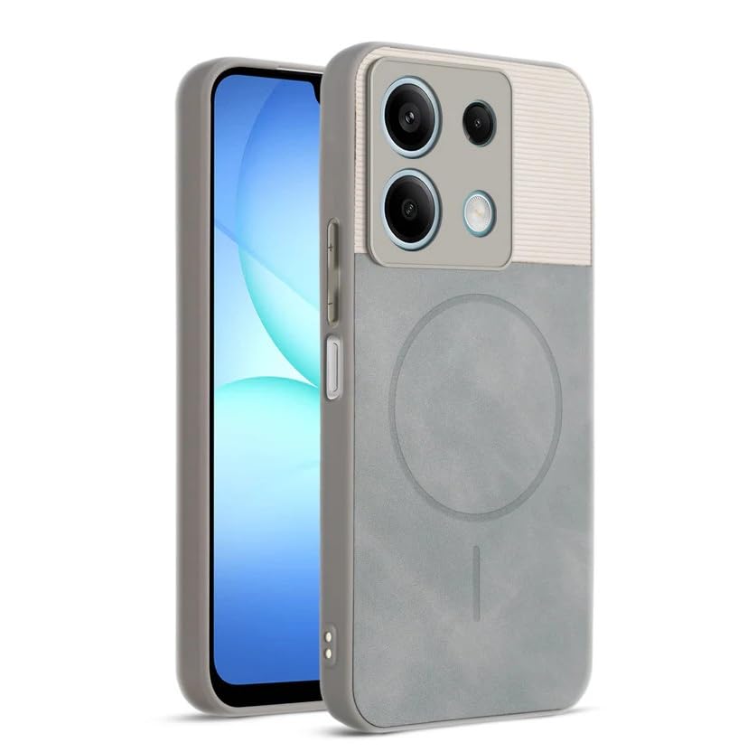 Image of Bintage CASE Mac Safe Design Hard Light Weight Back Case | Soft Border Camera Protect | Dual PU Leather Finish Back Cover Compatible for MI Redmi Note 13 5G - White & Grey