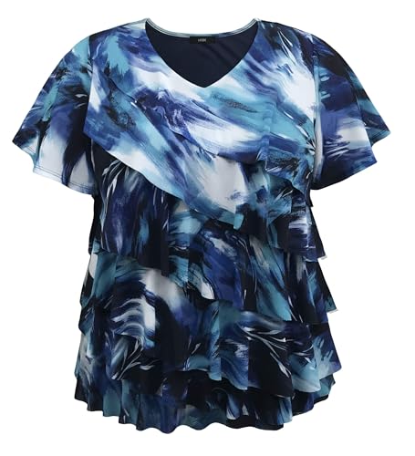 Image of LEEBE Women and Plus Size Printed Mesh Ruffle Top (Small-5X)