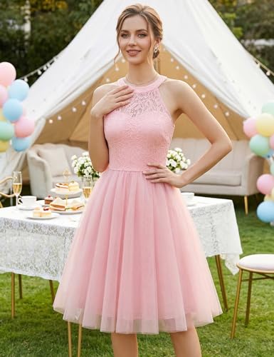 Image of Dressystar Women's Sequin Short Prom Dress Sparkly Halter Tulle Cocktail Party Homecoming Dresses
